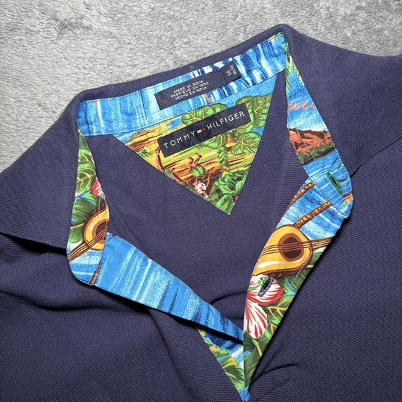 Tommy Hilfiger Men's Medium Navy Blue Polo Short Sleeve Shirt Tropical Collar - Picture 14 of 16